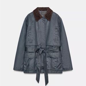 New Zara waxed collar corduroy jacket in navy blue - XS